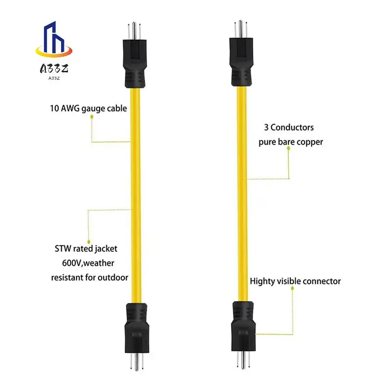 

A33Z-2X 2Ft 3 Prong Plug To Plug Double Male Extension Cord,12AWG 125V NEMA 5-15P To 5-15P Cord Adapter, RV, For Transfer