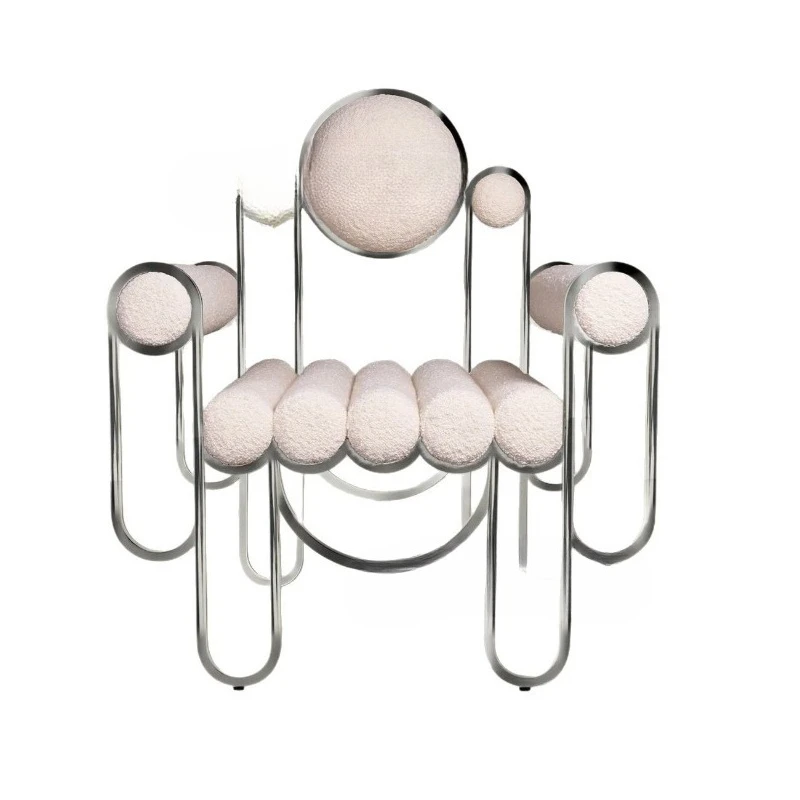 

Stainless Steel Dining Chair Fabric Backrest Armchair Model Room Creative Personality Chair