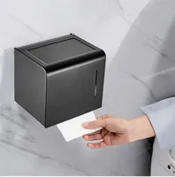 Matte Black Aluminum Toilet Paper Holder ZM716 - Wall-Mounted Bathroom Roll Rack with Mobile Phone Shelf