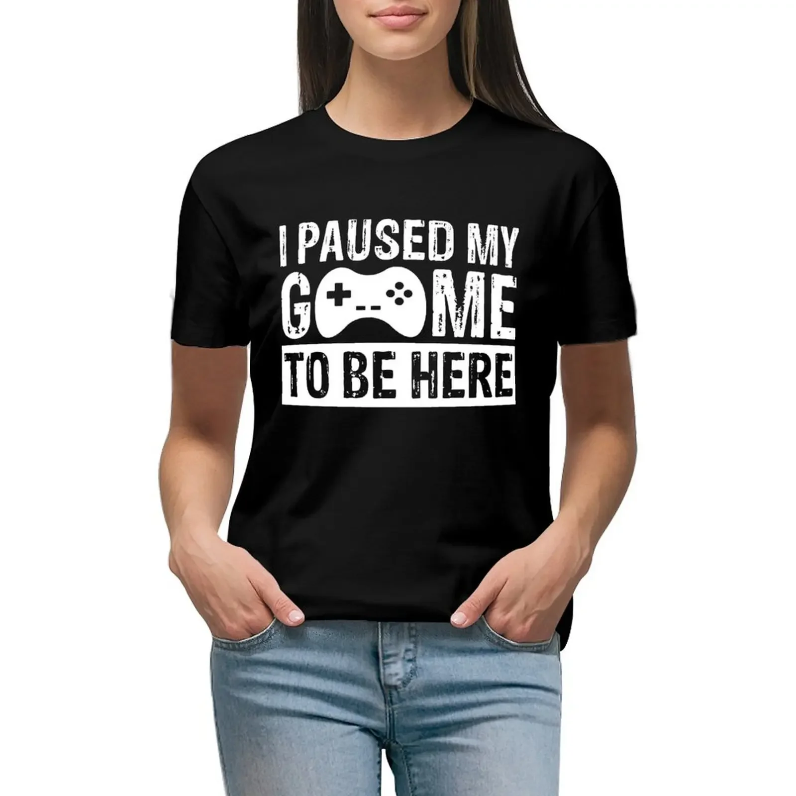 I paused my game to be here: Funny Gaming saying T-Shirt hippie clothes shirts graphic tees plain customizeds clothes for woman