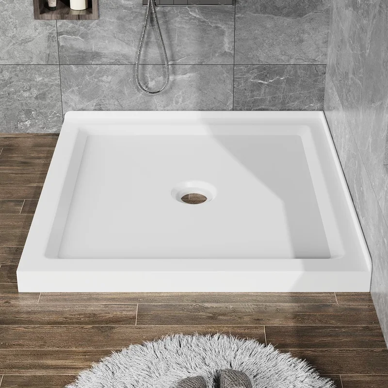 

36"x36" White Acrylic Shower Base 3.3" High Center Drain Anti-slip with Double Threshold