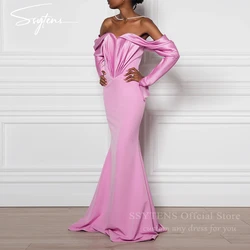 SSYTENS Off the Shoulder Mermaid Evening Dresses Elegant Light Pink Long Sleeve Party Dress 2024 Elegant فساتين مناسبة رسمية