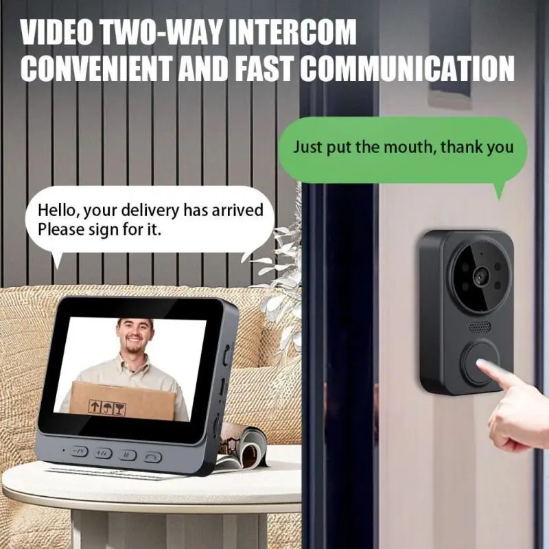 1080P Wireless Video Doorbell with Screen 4.3'' IPS HD Two-Way Smart Intercom Infrared Night vision doorbell  Outdoor HD Camera