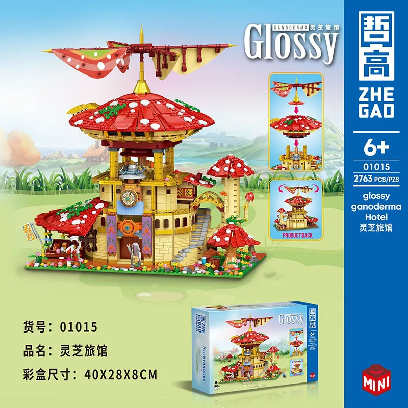 

ZheGao MINI 01015 Glossy Ganoderma Hotel Model Modular Street View Series DIY Toys Building Blocks Gift For Boys 2763Pcs