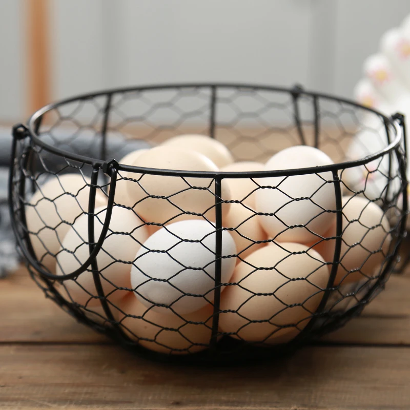 Ceramic Egg Holder Chicken Wire Egg Basket Fruit Basket Collection Ceramic Hen Oraments Decoration Kitchen Storage 19CMX22CM