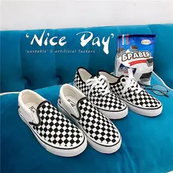 Women Vulcanized Shoes Spring Student Canvas Shoes Slip on Sneakers Checkerboard Shoes Flat Shoes Casual Shoes for Women