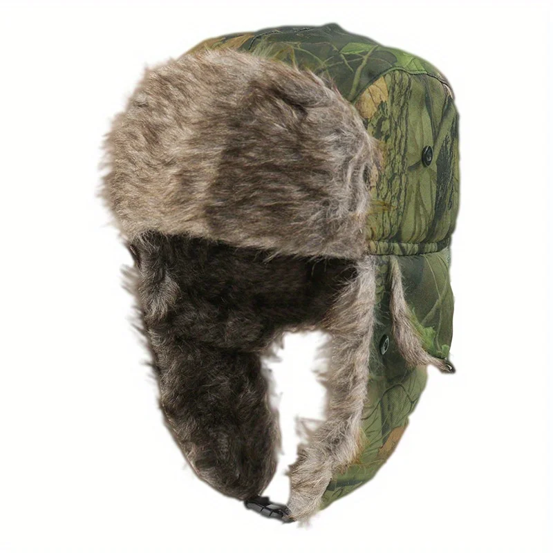 

Mens Camouflage Aviation Hat Ear Flap Design Thickened Fleece Lined Windproof For Winter Skiing Outdoor Sports