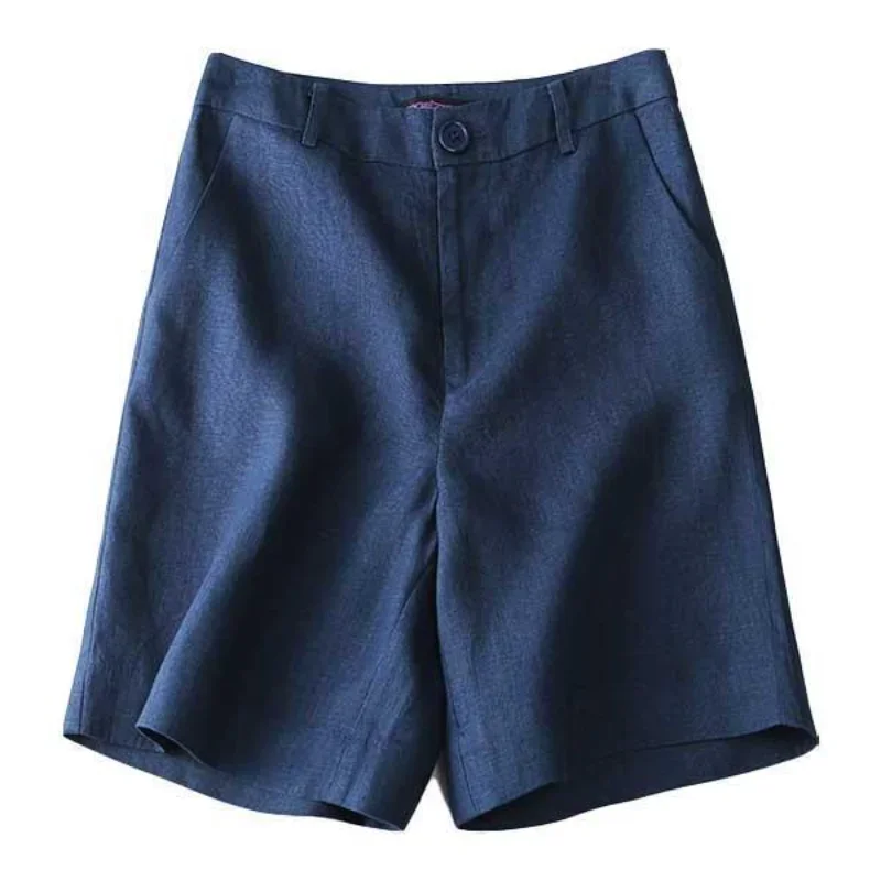 Women's Linen Cotton High Waist Wide Leg Shorts Summer Casual Straight Five-Pants