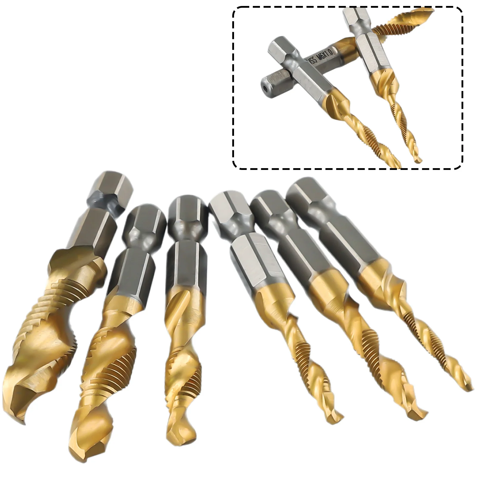 

12pcs Titan33333333333333333333333333333ium Pl333ated He333333333333x Shank HSS Screw Thread Metric Tap Drill Compound Tap