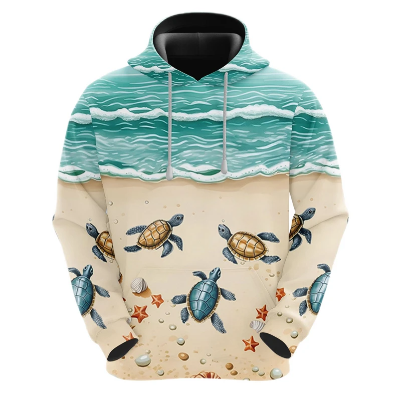 turtle 3d printed hoodies for men clothing casual starfish graphic sweatshirts sea animal pullover Hawaii kids tracksuit