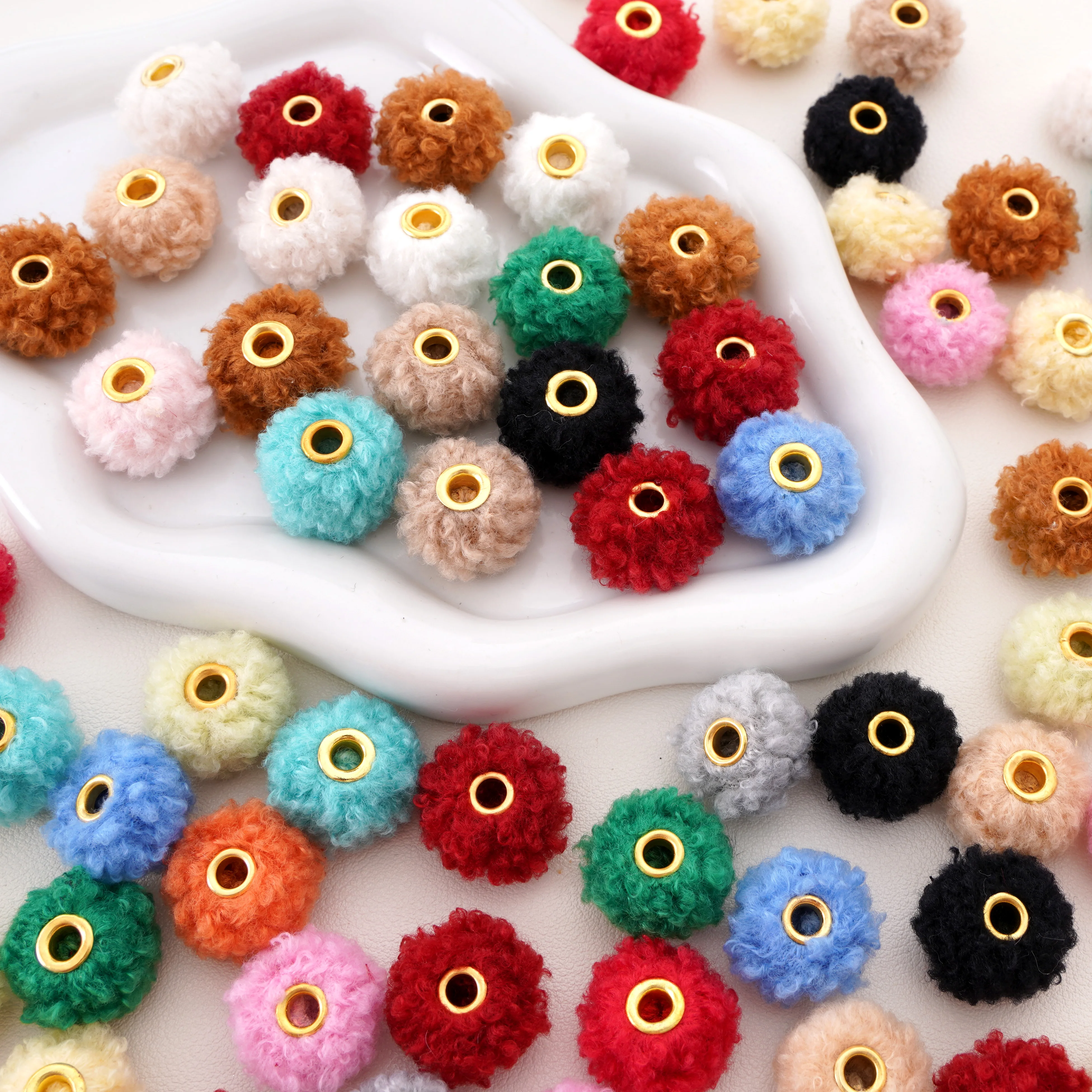 5-10Pcs Colored Teddy Bear Fur Beads Plush Loose Spacer Bead For DIY Clothing Supplies Bag Pendant Accessories Dolls Decorative