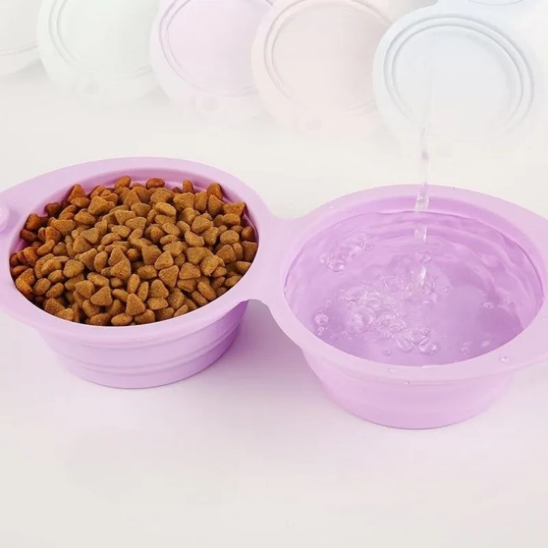 Foldable Dog Bowl Silicone Double Bowl Puppy Food Container Healthy Safety Pet Travel Drinking Bowl for Dogs Cat Feeder Dish