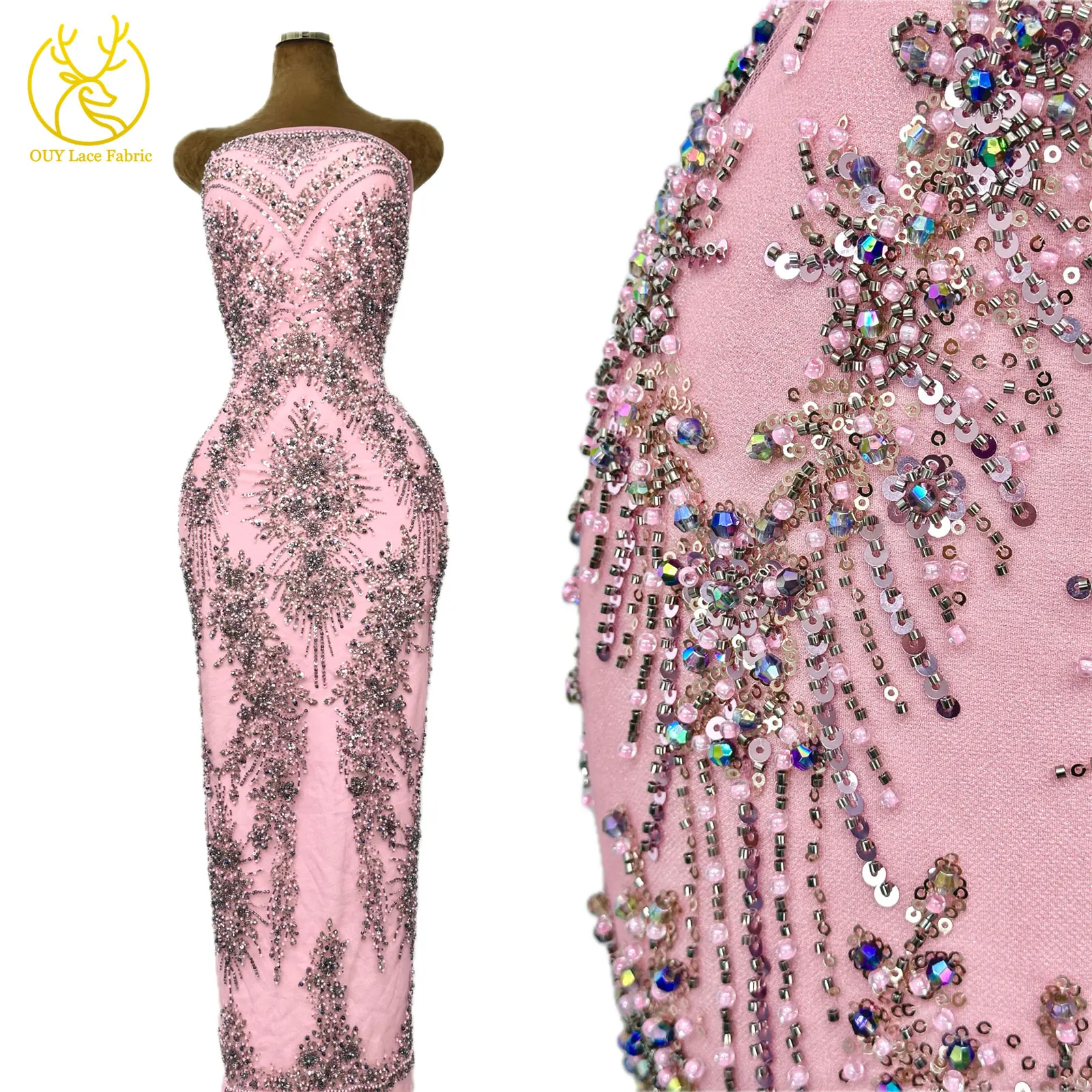 

Elegant Party Luxury Party Gown African Handcrafted Heavy Beaded Sequins Lace Fabric 2026 Luxury French Tulle Lace Fabric