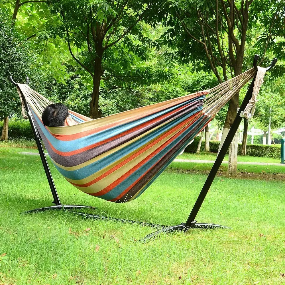 Folding Outdoor Hammock with Stand And Canopy Large Two Person Hammock Stand Beach Swing Hanging Hammock Bed