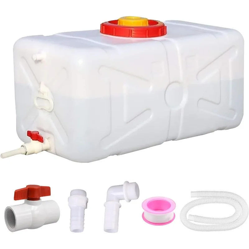 20 Gallon Portable Water Tank With Spigot&Hose, Water Storage Container For Camping, RV, Truck, Emergency Preparedness