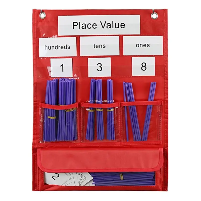 Counting Caddie & Place Value Pocket Chart 7 Pockets Classroom Counting Pocket Chart with Straws for Preschool Dropship