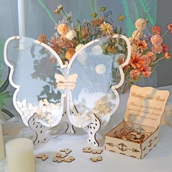 Personalized Butterfly Shape Wedding Guest Book Butterfly with Box and 80Pcs，Decorative Butterflies Wedding Guest Book Supplies