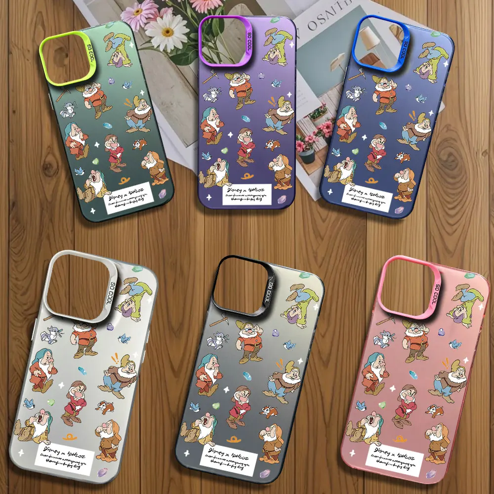 MINISO Princess Seven Dwarfs Villain Lucky Printstream Phone Case for iPhone 12 11 13 IMD 14 15 16 Max Pro Plus Laser Cover