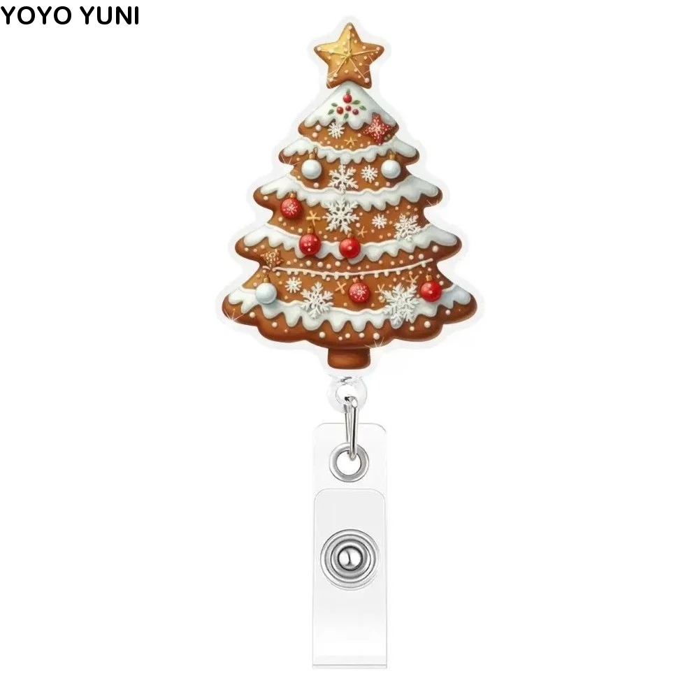 Badge Holder Pink Santa Christmas Badge Holder Christmas Tree Reindeer Badge Reel Glitter Acrylic Retractable ID Holder Nurse