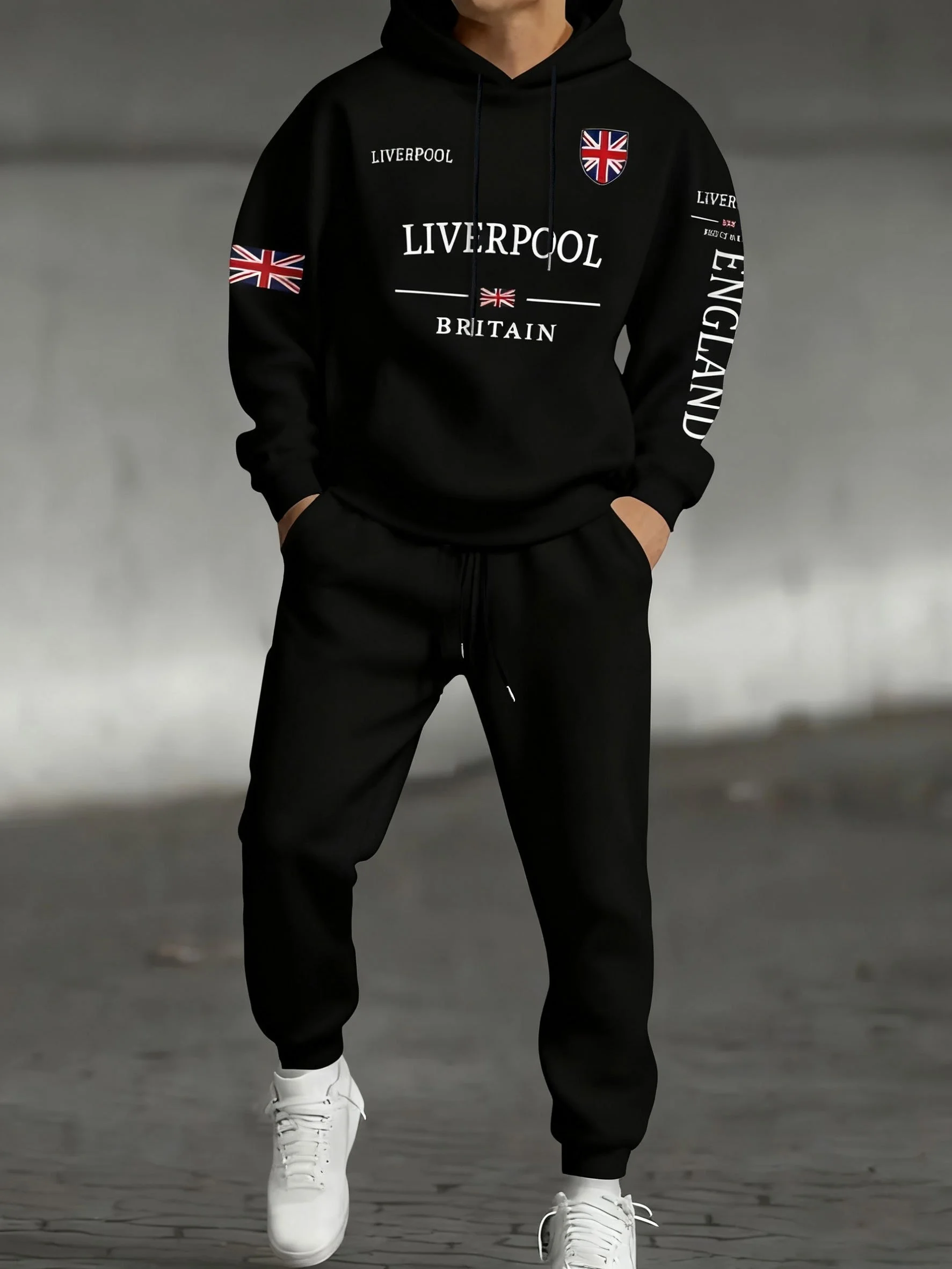 2026 Autumn/Winter British Flag Print Trend Men's and Women's Hooded Sweatshirt Set for Casual Fashion Men's Clothing
