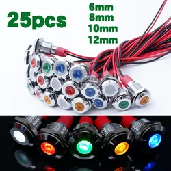 25pcs 6/8/10/12mm Metal LED Warning Indicator Light Signal Lamp Pilot With Wire Red Blue White Green Orange 5V 12V 24v 220V ๏ปฟ