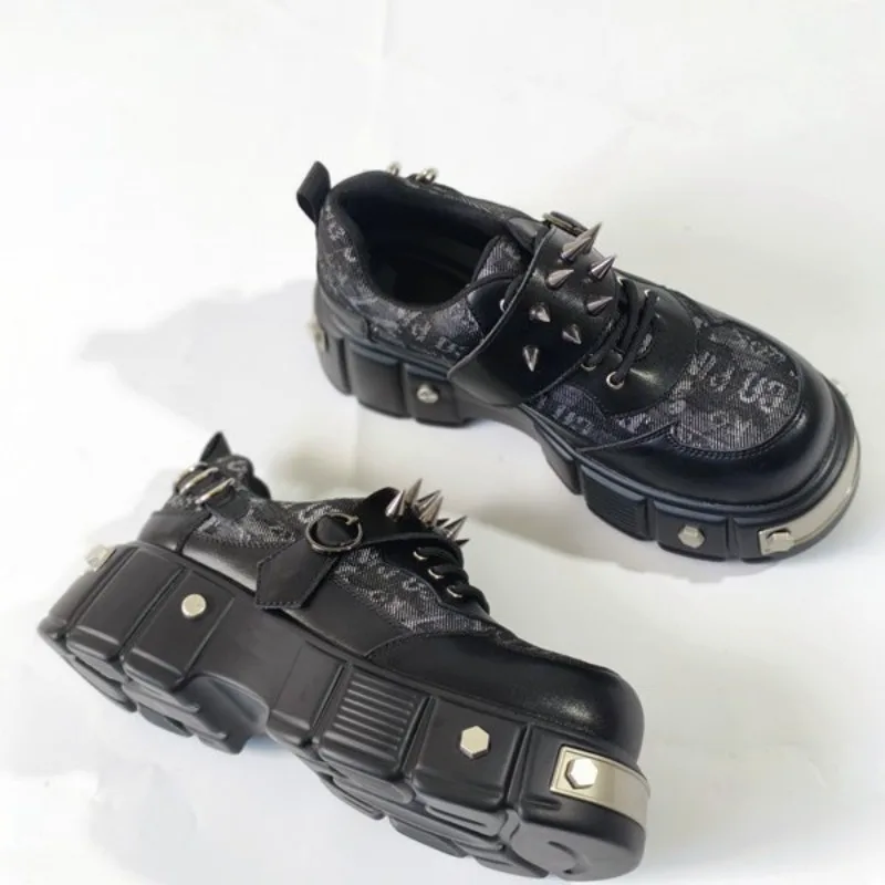

Shoes for Men High Quality Platform Big Head Rivets Shoes Thick Sole Heightening Round Head Men Leather Shoes Zapatillas Hombre