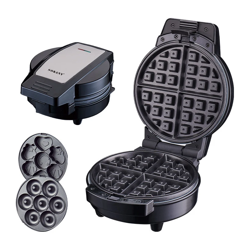 Sokany Hot Sale Automatic Non-stick Sandwich Maker Detachable 3 in 1 Waffle Donut Maker Cartoon Cake Maker