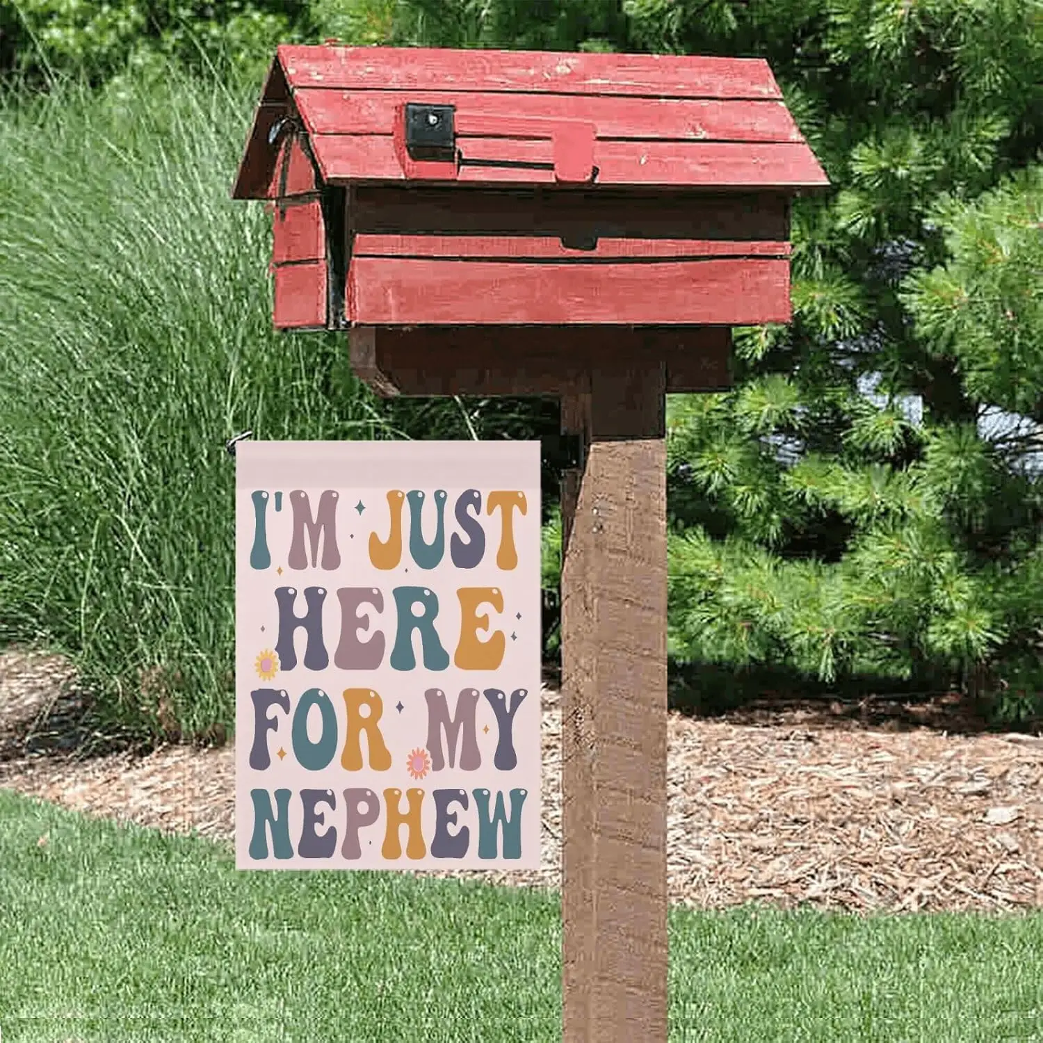 Funny Aunt Life Auntie Groovys I'm Just Here For My Nephew Garden Flag 12x18 Cute Small Garden Flags For Outside Yard De AAS