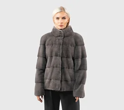 Abrigo de piel de visón genuino para mujer, abrigo cálido de invierno, moda, 100%