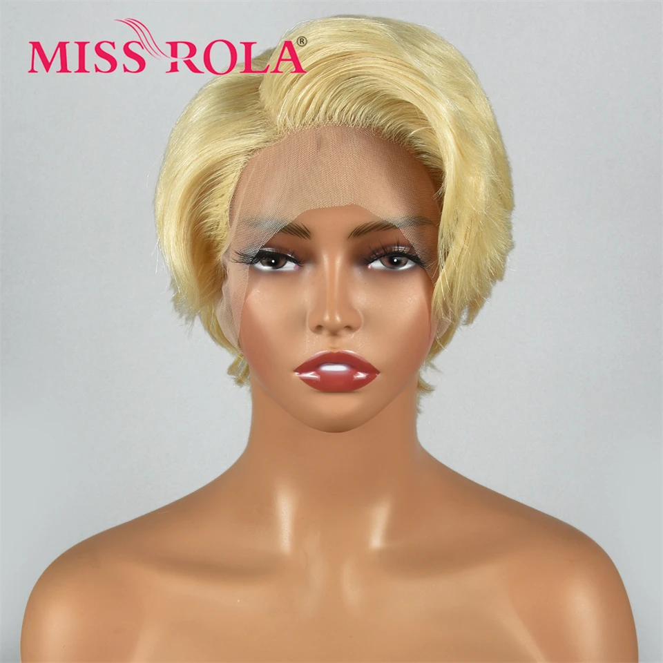 Miss Rola Brazilian Straight Pixie Cut Wigs 13X5X1 Lace Part Human Hair Wigs Remy Side Part Hair Wig Pre Plucked 180% Density