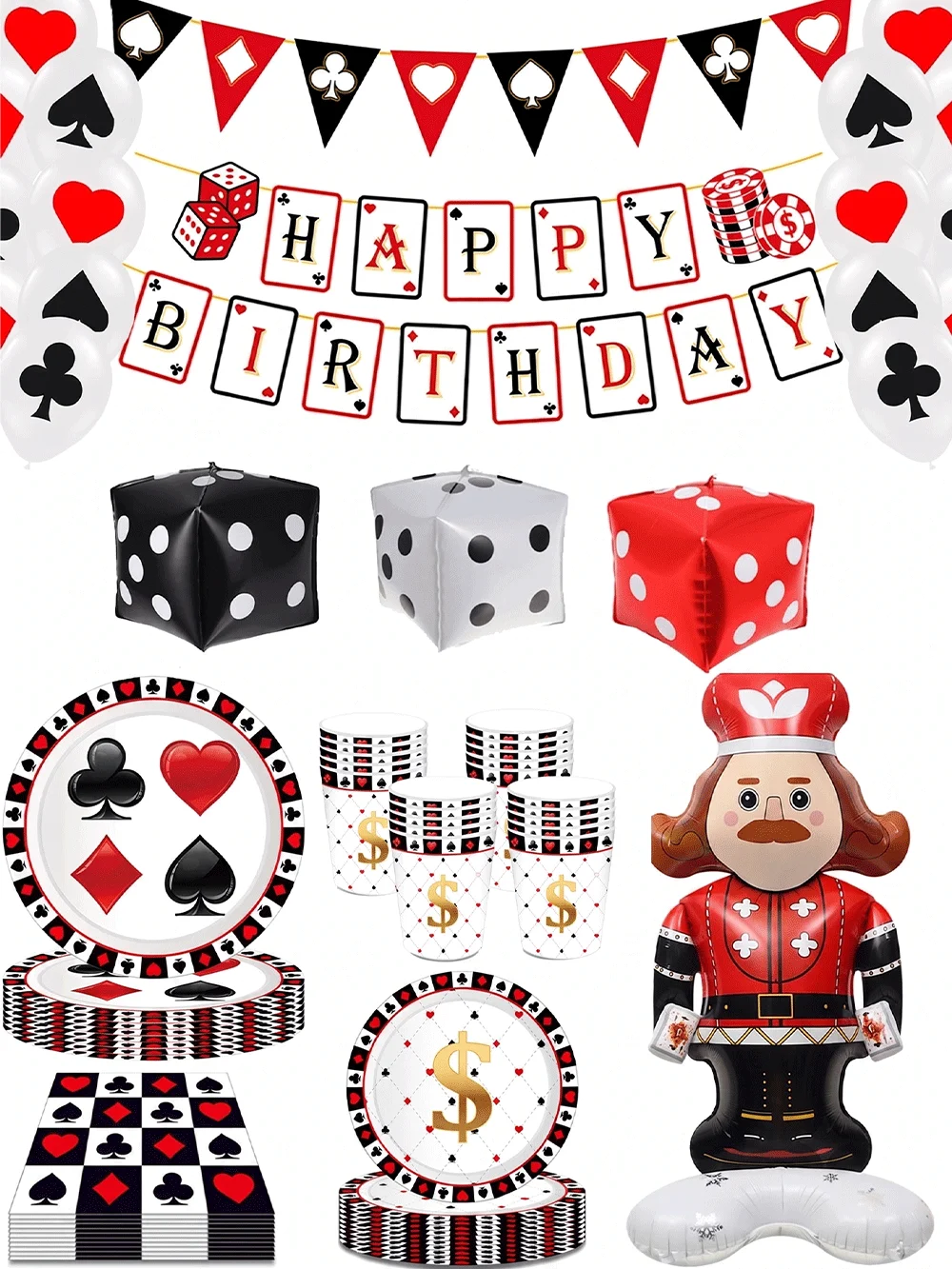 Casino Poker Karte Party Dekorationen Teller Tassen Servietten Happy Sign Banner Tischdecke Luftballons Las Vegas Geburtstag Party Supplies – Detail 2
