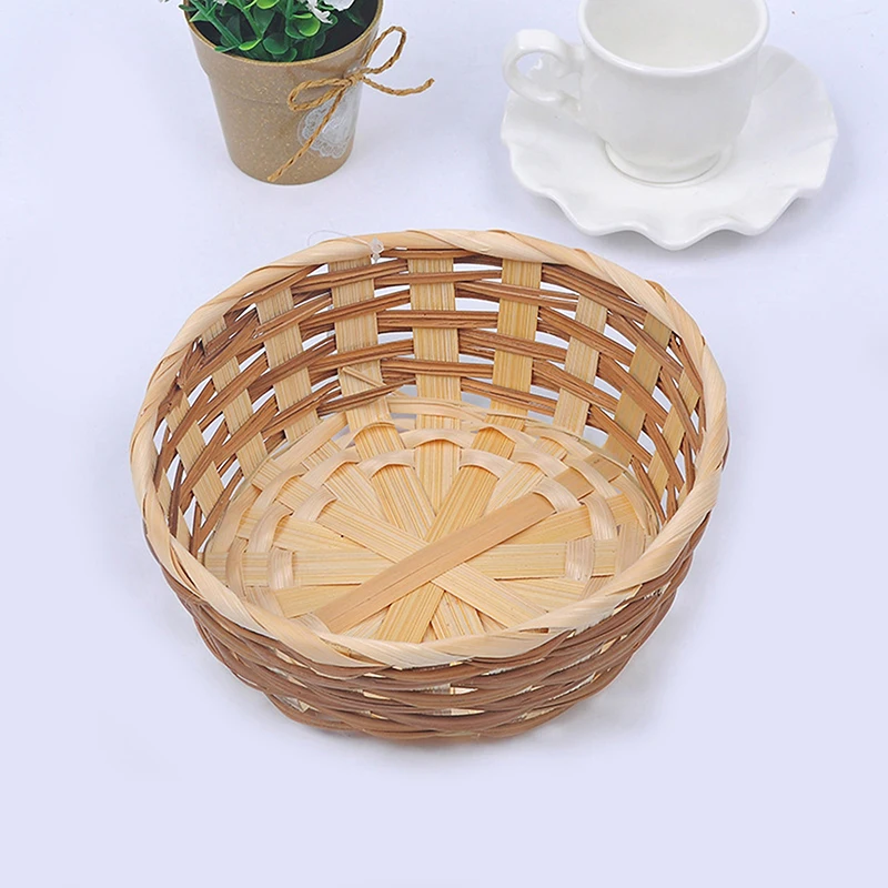 Bamboo Storage Basket Woven Bowl Fruit Bread Round Snack Rustic Serving Baskets Tray Container Home Decoration