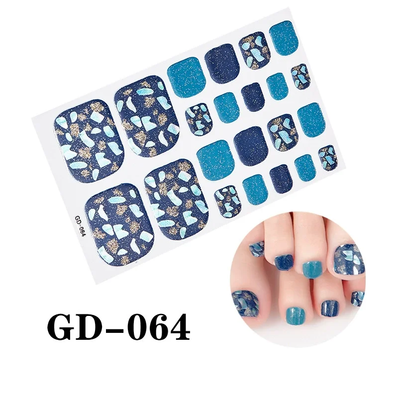 22Tips/Sheet Glitter Sequins Toenail Sticker Full Cover Waterproof Sticker Foot Toenail Tablets Nail Stickers Manicure DIY Nail