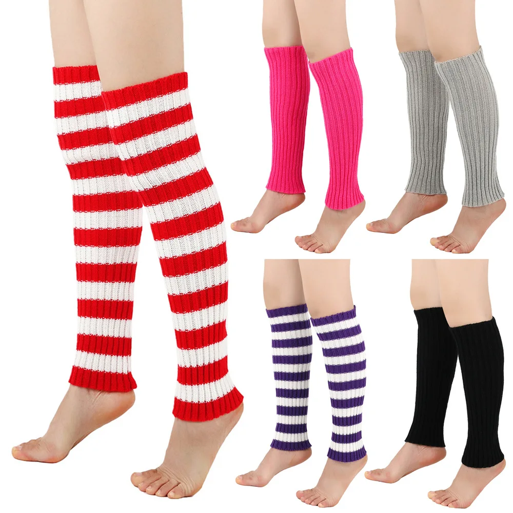 

Warm Wool Socks, Men's and Women's Leg Warmers, Knitted Foot Guards, Color Striped Boot Covers, Stacking Socks Covers