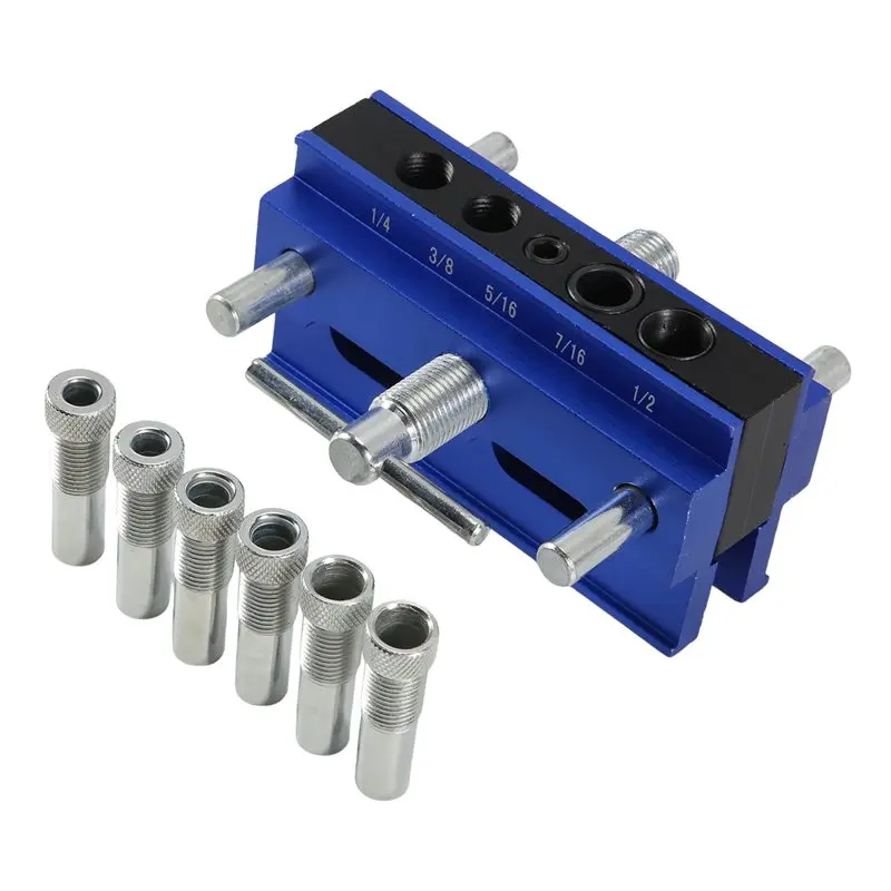 ABKW-Self Centering Dowel Jig Kit, Drill Guide Jig Block For Straight Holes 6PCS Drill Bushings, For Woodworking, Adjustable