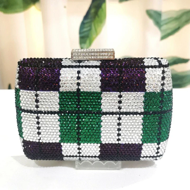 2022 New Arrival White/Black/Green/Purple Crystal Evening Clutches Elegant Women's Dinner Banquet Diamond Shoulder Handbags