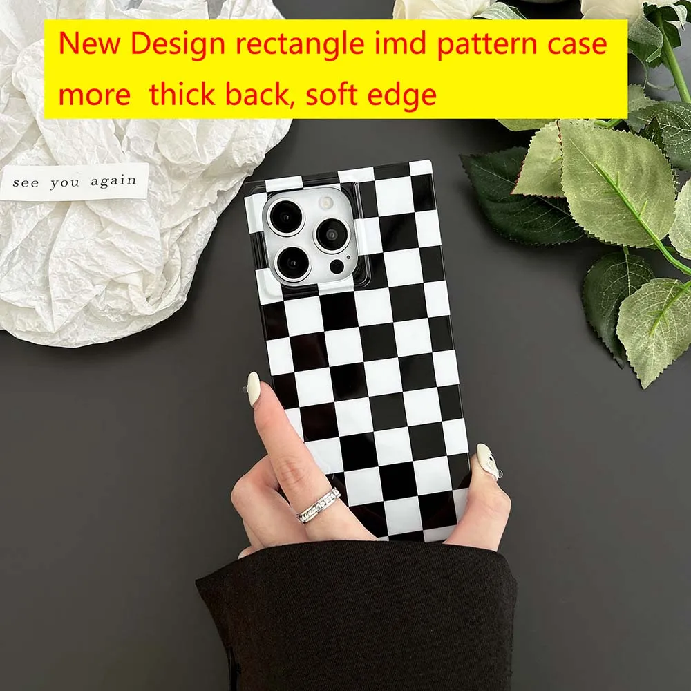 Rectangle Cube Stripe imd Pattern Case For iPhone 16 15 14 13 Pro Max Thick Shockproof Soft TPU Cover Skin