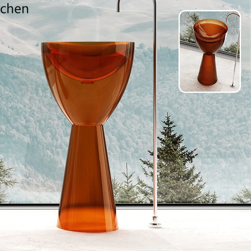 ZML Transparent Resin Column Basin Washbasin Hotel Floor Standing Column Wash Basin