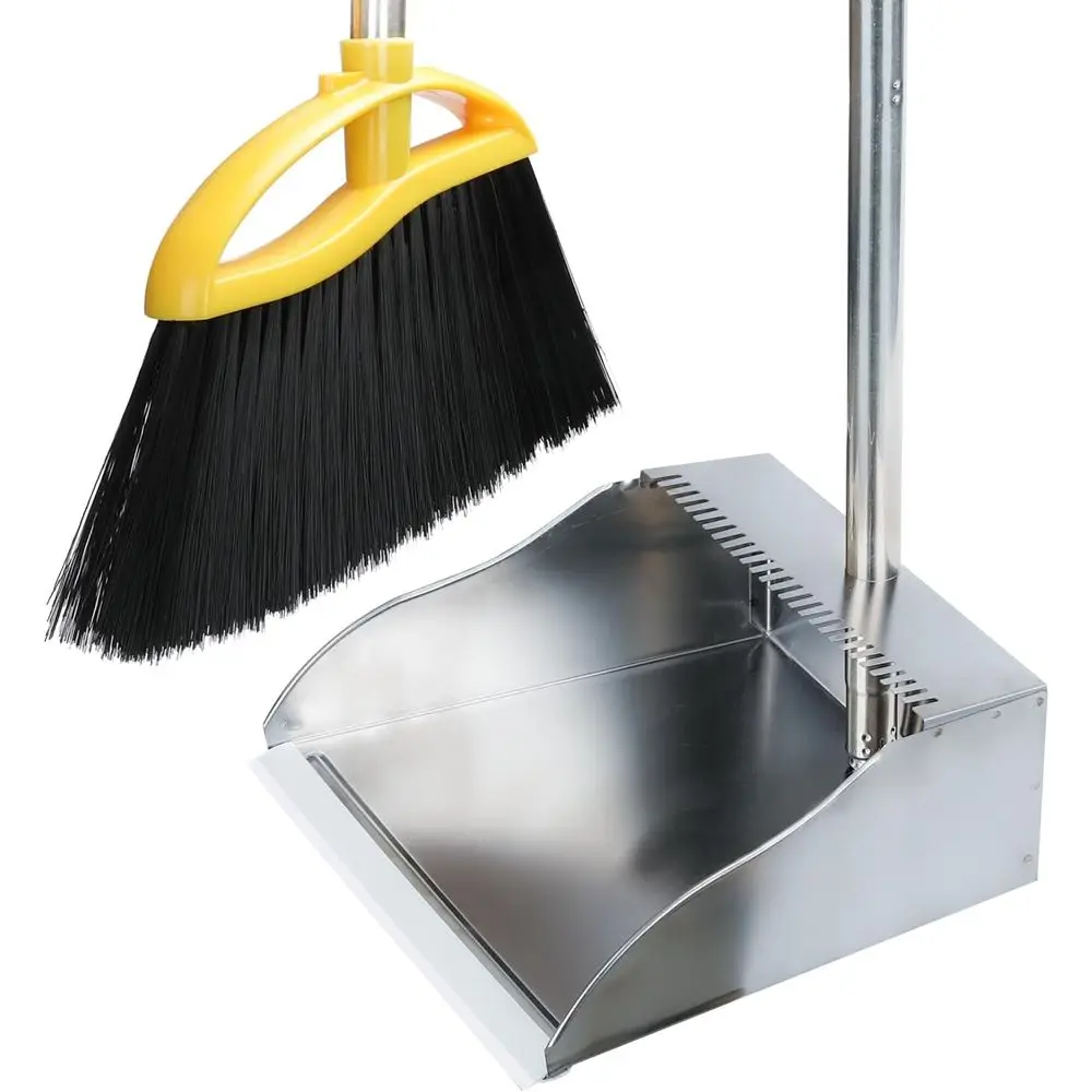 Stainless Steel Dustpan and Soft Broom Set for Home and Office Use
