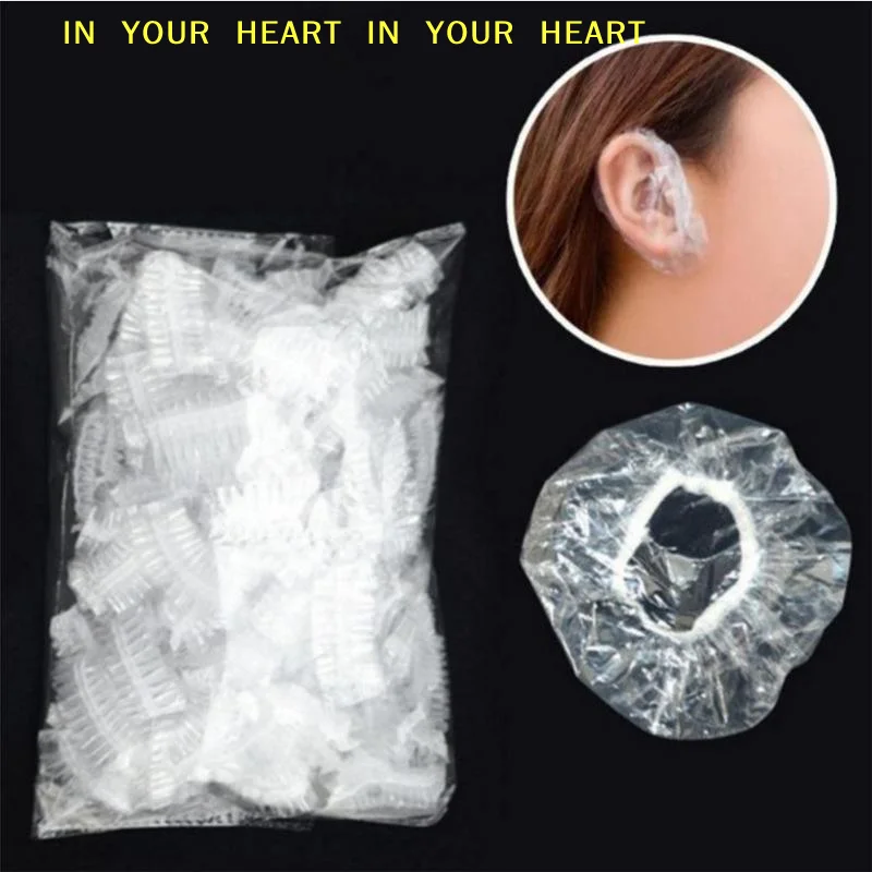 【X】Disposable Hair Dye Ear Covers Waterproof Earmuff Oil Process Shower Protectors for Salon Home Use 100Pcs