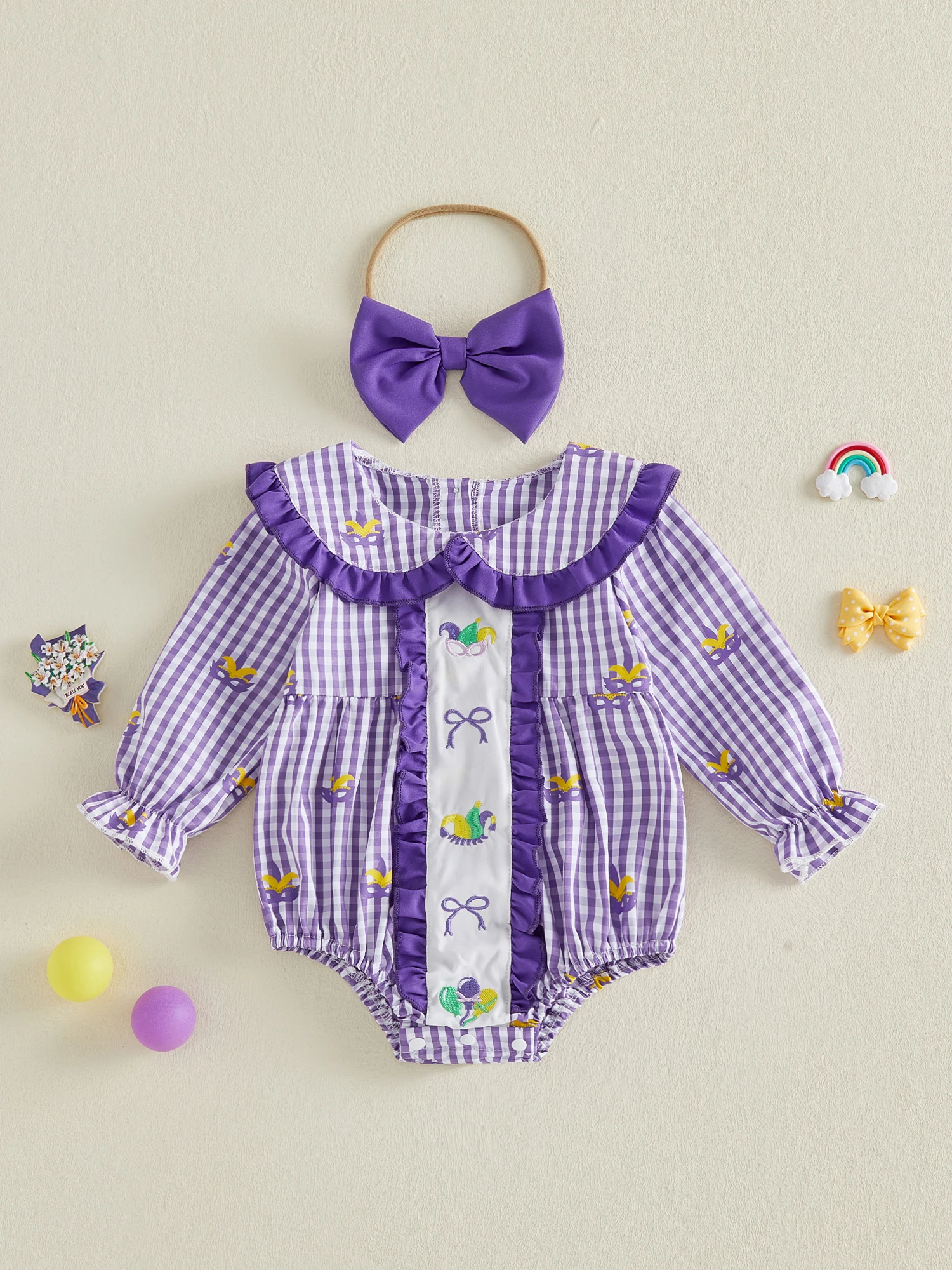 

Карнавальный комплект из двух предметов для маленьких девочек, кукольный воротник с длинными рукавами, клетчатый комбинезон с бантом и повязкой на голову, одинаковый комплект для сестры