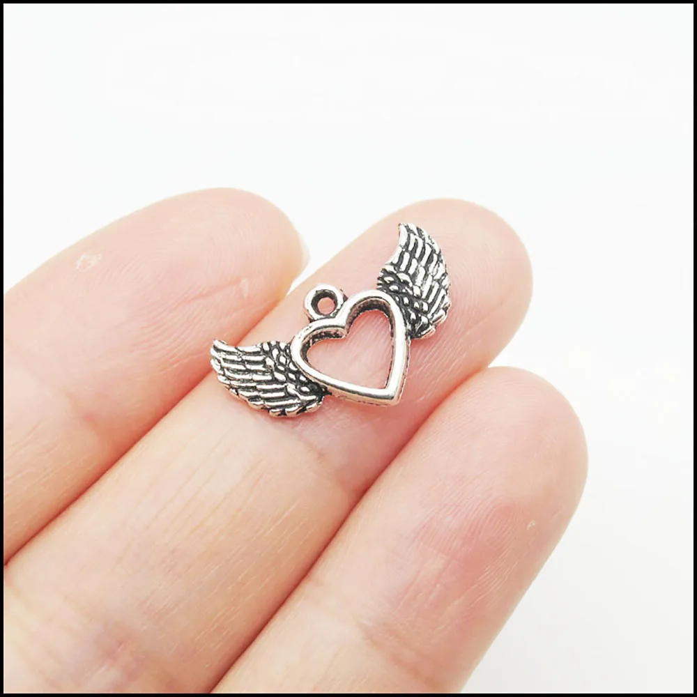 New Charms Antiqued Silver Color Heart Angel Wings Chinese Knot Charms Pendants DIY J034