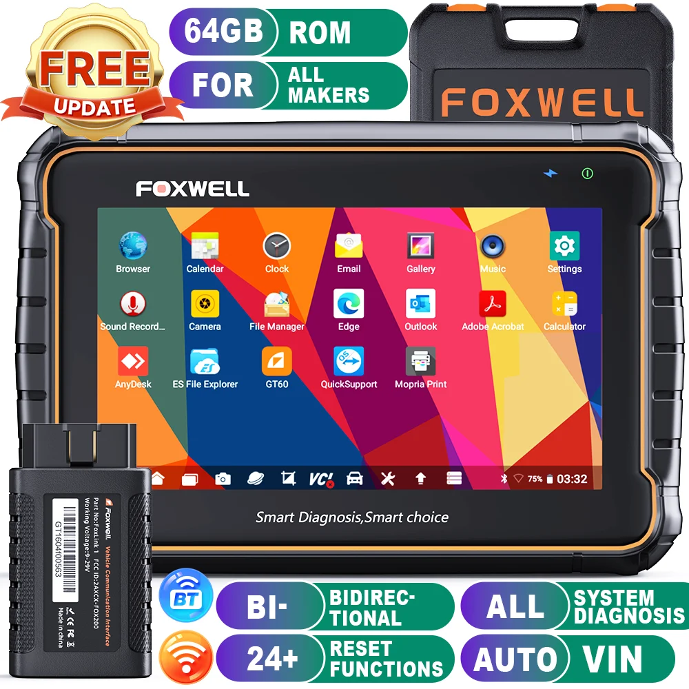 FOXWELL GT60 BMW OBD2 Scanner Vollsystem-Diagnose Bidirektionale Steuerung ECU-Codierung 24+ Resets 7" Android-Tablet Kostenlose Updates