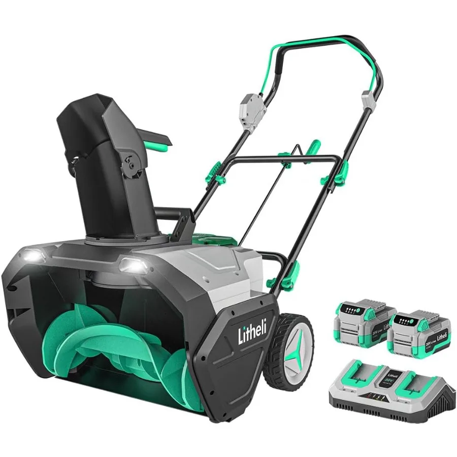 Soffiatore di neve senza fili alimentato a batteria 2x20V 20'' Lancia neve elettrico senza spazzole con ruote Luci LED 180 °   Scivolo Potente neve