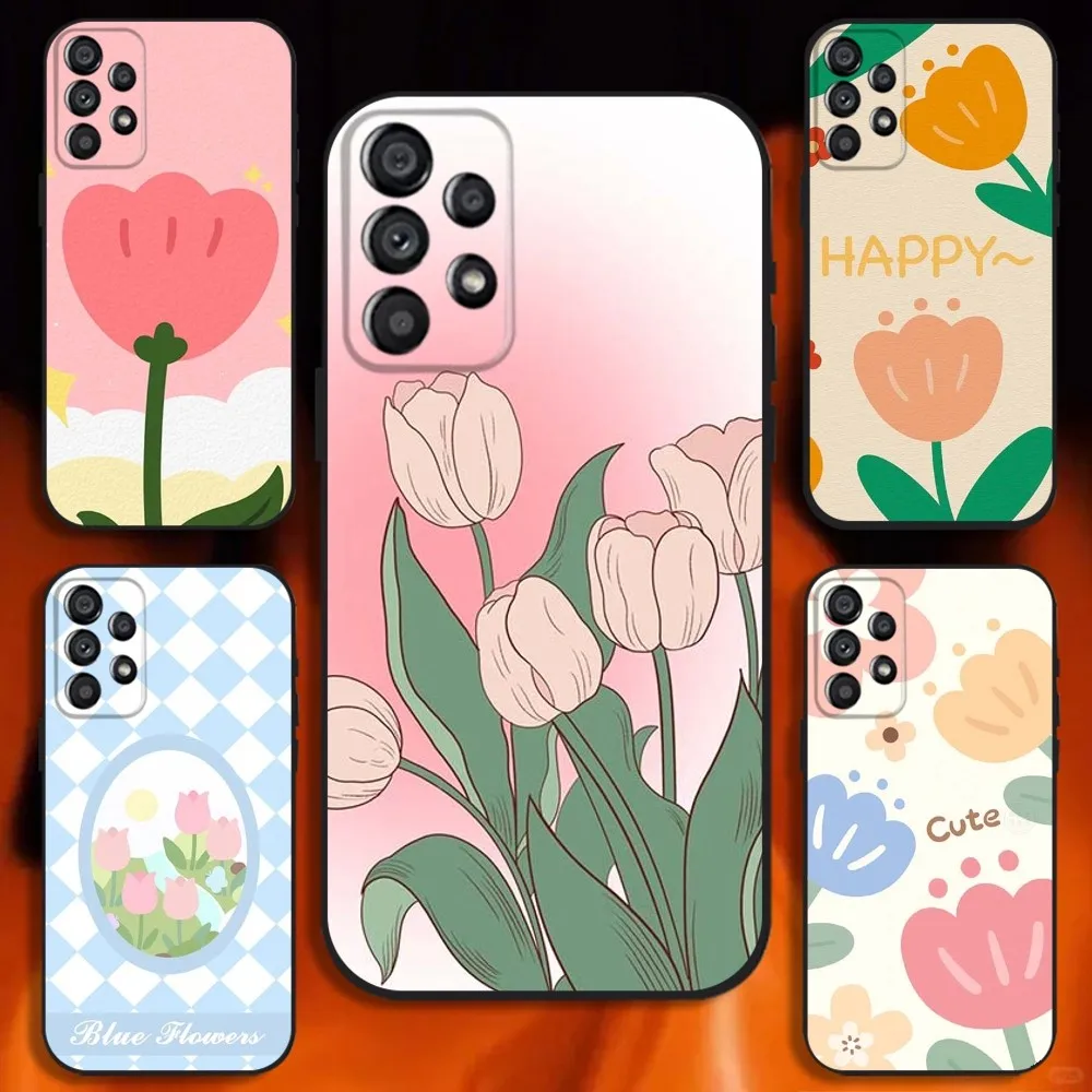 

Beautiful Tulip flower Phone Case For Samsung Galaxy A20,A21s,A22,A31,A32,A52,A53,A72,73,A80 Soft Black Cover