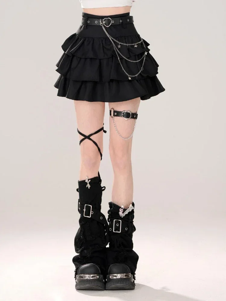 

Deeptown Gothic Black Mini Skirt Women Y2k Vintage Harajuku Short Skirt Kawaii Korean Elegant 2000s A-line Cake Skirts Aesthetic