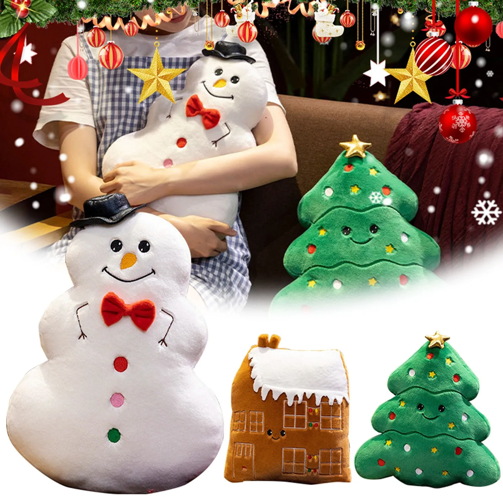 Cute Christmas Tree Decoration Plush Toy Pillow Snowman Cushion Plush Stuffed Toy Christmas Decoration Soft Doll for Kids Gifts