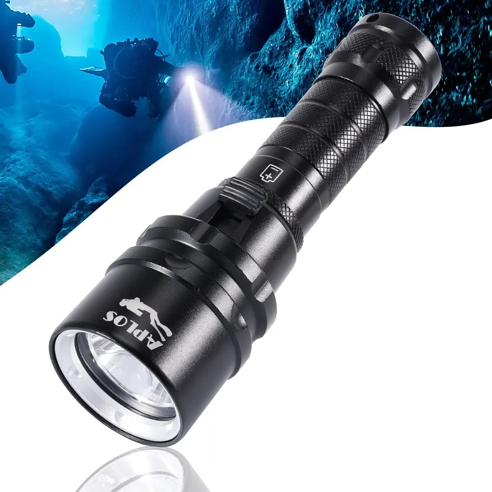 APKubAP20-Lampe de Plongée Sous-Marine Étanche IPX8, Torche Sous-Marine avec Chargeur de Batterie Rechargeable, 2000 Lumens