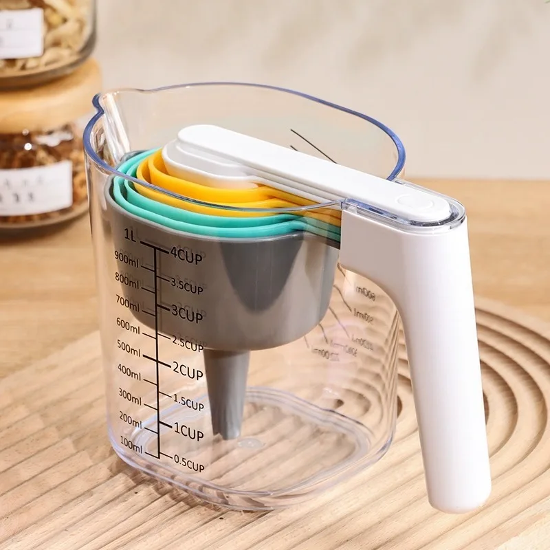 9PCS New Household Kitchen 9-piece Plastic Baking Tool with Scale Plastic Measuring Cup Measuring Spoon Combination Set