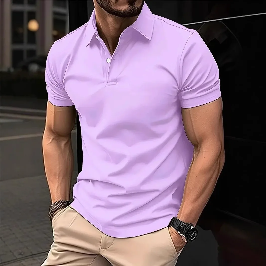 Summer New POLO Shirt Solid Color Casual Men's Button-down Lapel Short Sleeves